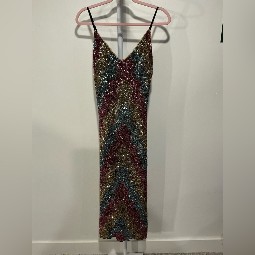 Elegant Sequin Chevron Maxi Dress